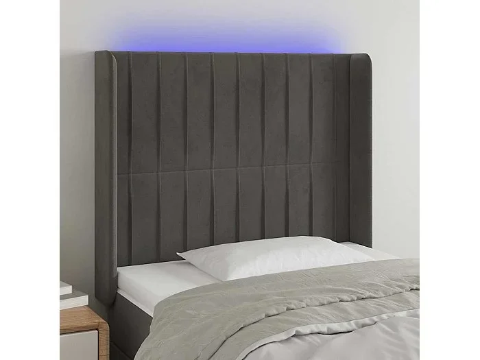Cabecero LED Gris Oscuro 93x16x118/128 cm Terciopelo