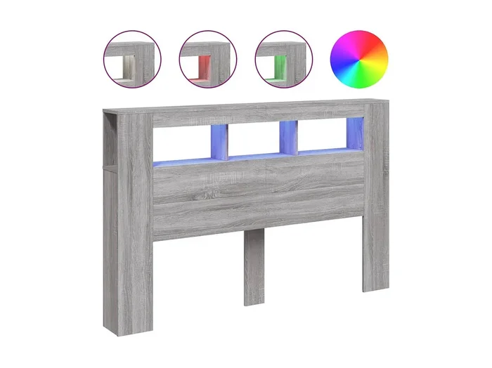 Cabecero LED gris Sonoma 160×18,5×103,5 cm madera contrachapada