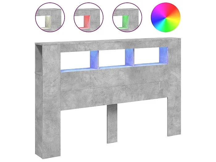 Cabecero LED madera ingeniería gris hormigón 160×18,5×103,5 cm ES209463