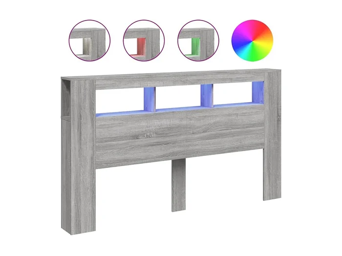 Cabecero LED madera ingeniería gris Sonoma 180×18,5×103,5 cm ES709986