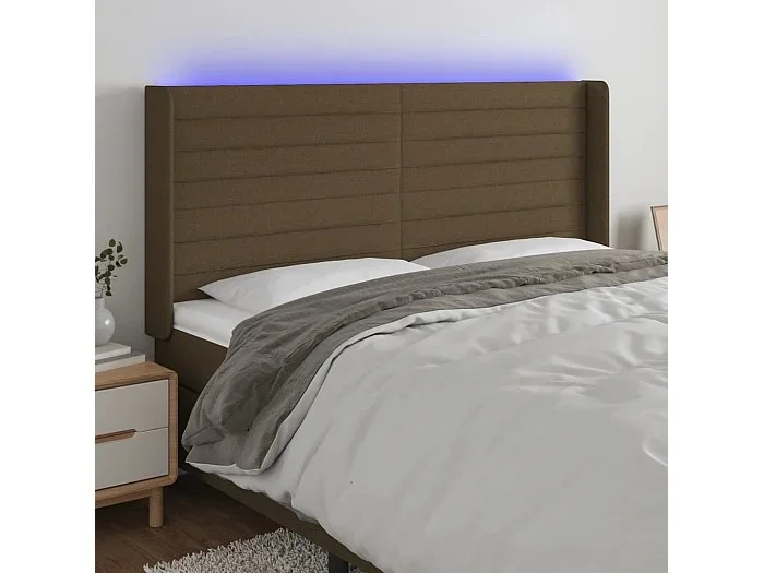 Cabecero LED Marrón Oscuro 163x16x118/128 cm Tela