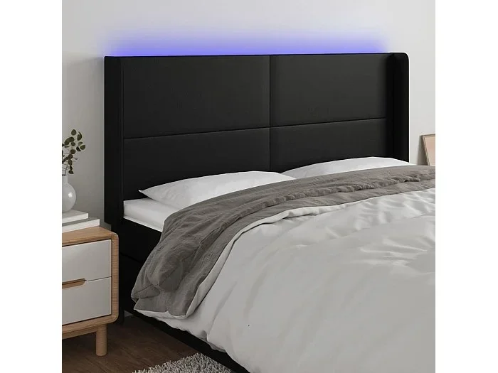 Cabecero LED Negro 203x16x118/128 cm Piel Sintética