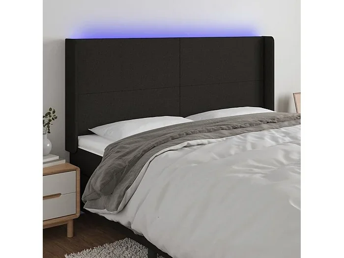 Cabecero LED Negro 203x16x118/128 cm Tela
