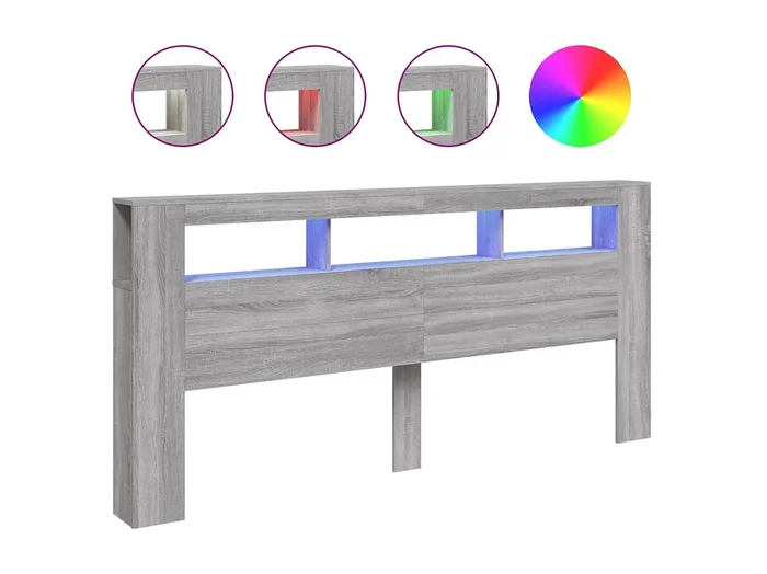 Cabecero LED sonoma gris 220×18,5×103,5 cm madera contrachapada