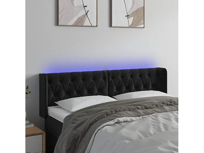 Cabecero LED Terciopelo Negro 163x16x78/88 cm