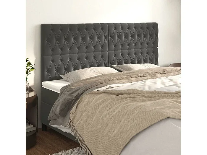 Cabeceros 4 piezas Gris Oscuro 90x7x78/88 cm Terciopelo