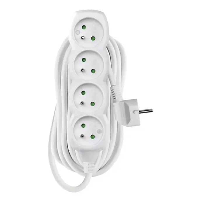 Cable de extensión 4 tomas 7 m blanco