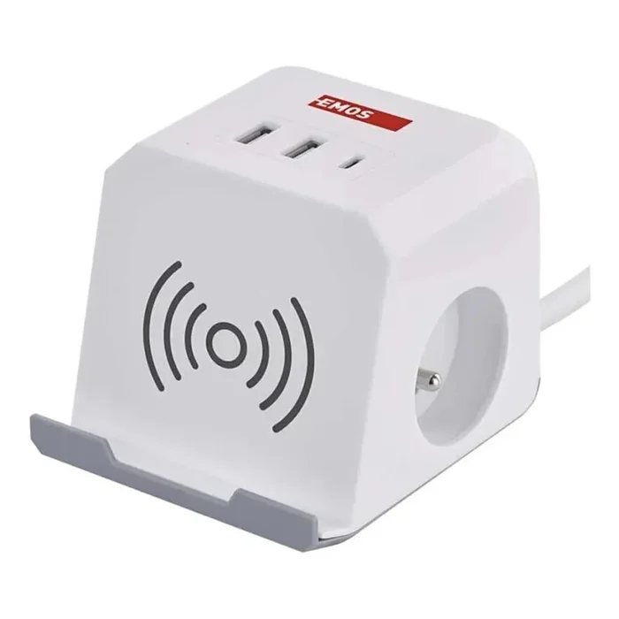Cable de extensión cubo con carga inalámbrica QI 2Z +2xUSB-A+1xUSB-C 2m blanco