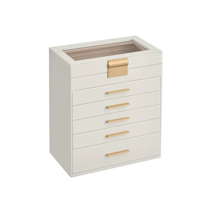 Caja de Joyas Blanco Nube y Dorado-SONGMICS