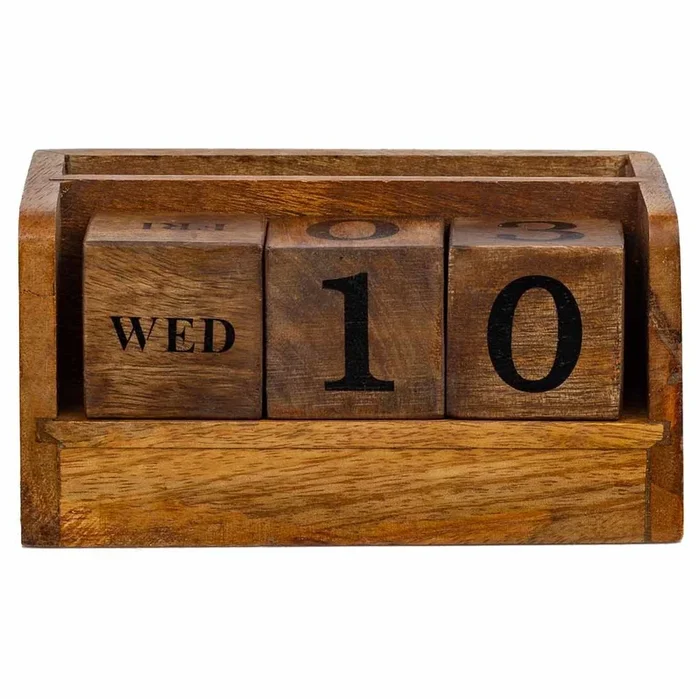 Calendario de cuatro cubos de madera marrón 14.5×4.5×5