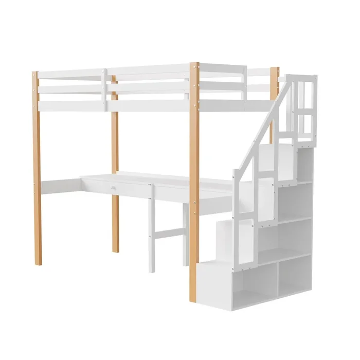 Cama 90x200cm, escalera, cama de madera maciza, cama infantil