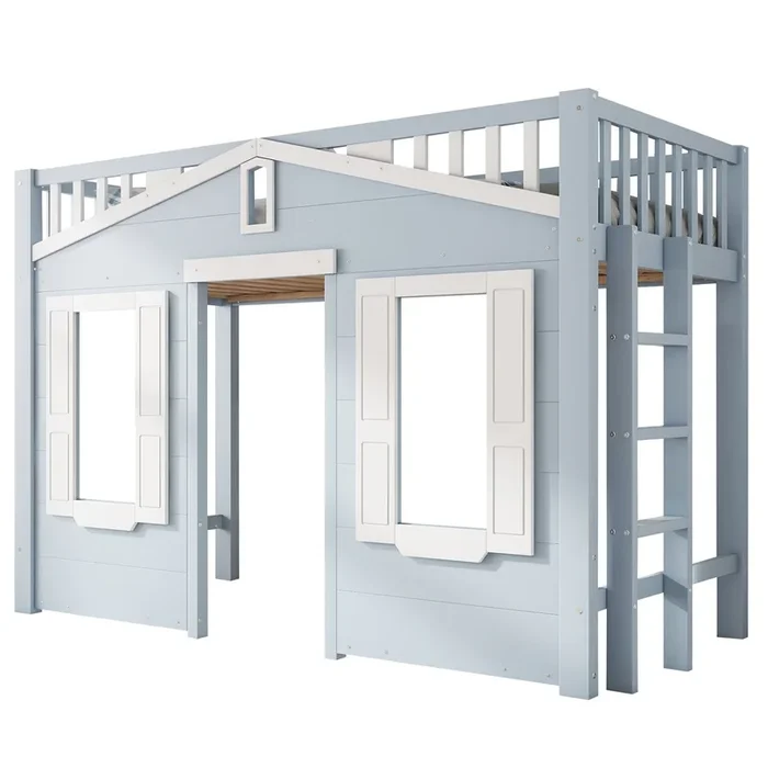 Cama alta,cama infantil de madera de pino 90x200cm,azul