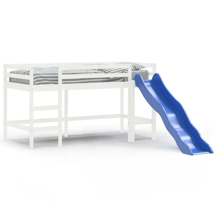 Cama alta de niños con tobogán madera maciza blanca 90×190 cm