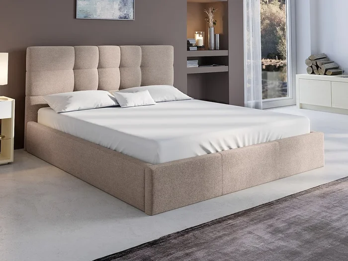 Cama arcón 140 x 190 cm – Tela – Beige + colchón – ELIAVA de Pascal Morabito