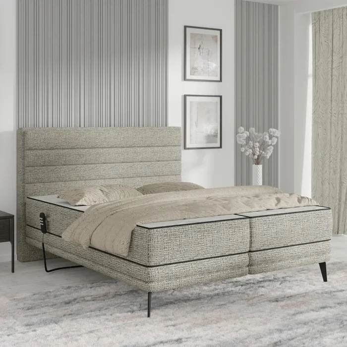 Cama articulada eléctrica tapizada con colchones MILA 180×200 cm gris
