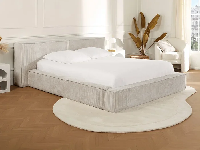 Cama baúl 200 x 200 cm – Terciopelo acanalado – Beige + Colchón – TIMANO de Pascal Morabito