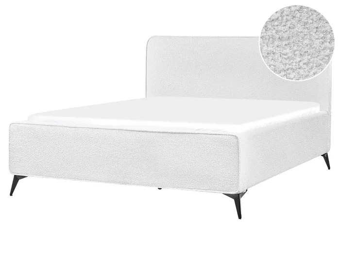 Cama Bouclé VALOGNES 160 x 200 cm Blanco crema