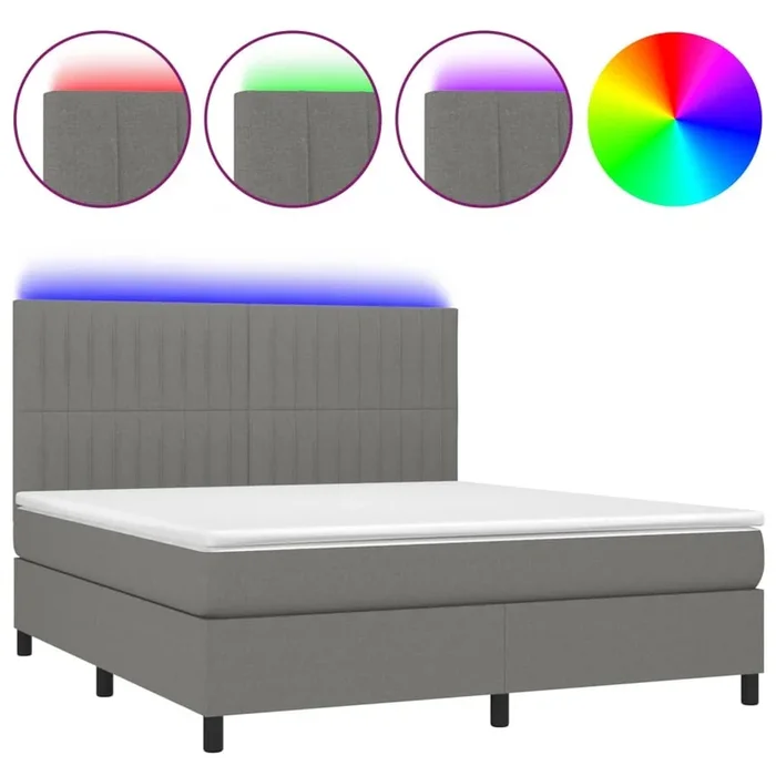 Cama box spring colchón y luces LED tela gris oscuro 160×200 cm Rayas verticales