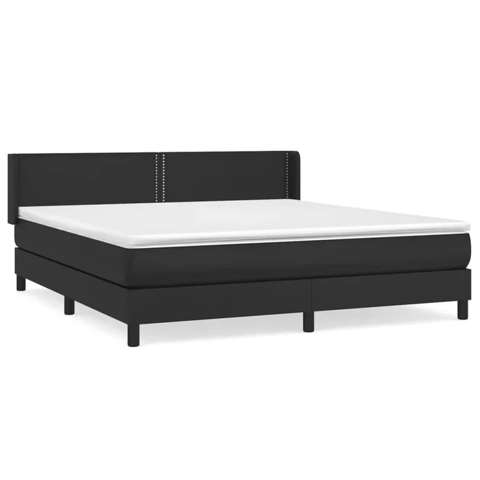 Cama box spring con colchón cuero sintético negro 160×200 cm Liso con clavos