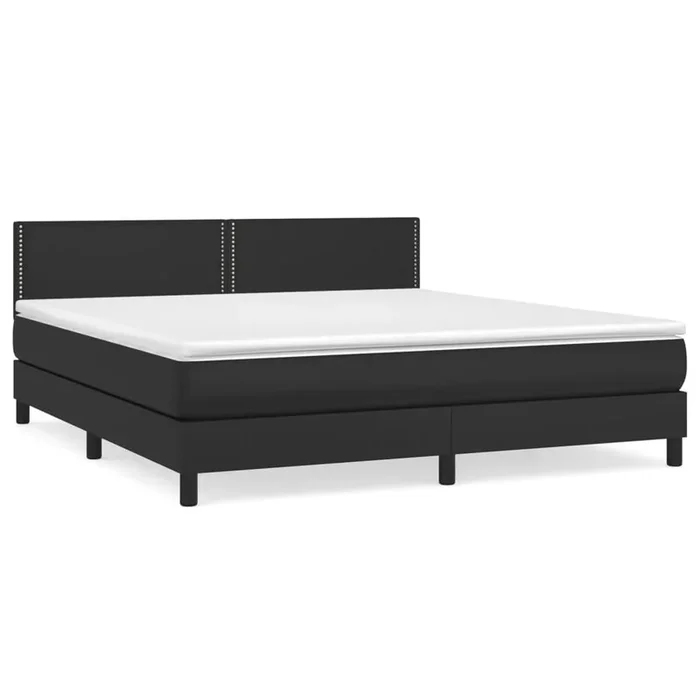 Cama box spring con colchón cuero sintético negro 180×200 cm Liso con clavos