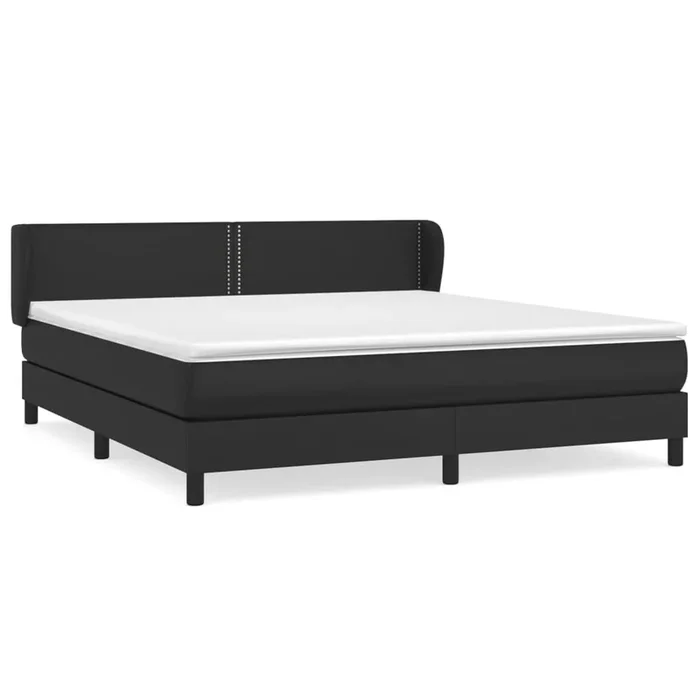 Cama box spring con colchón cuero sintético negro 180×200 cm Liso con clavos