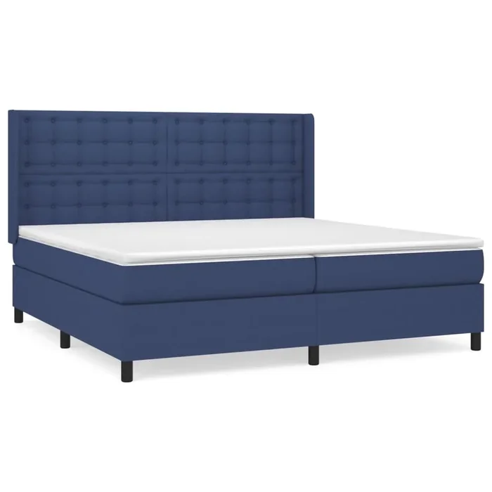 Cama box spring con colchón tela azul 200×200 cm Botones