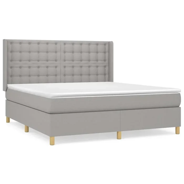 Cama box spring con colchón tela gris claro 160×200 cm Botones