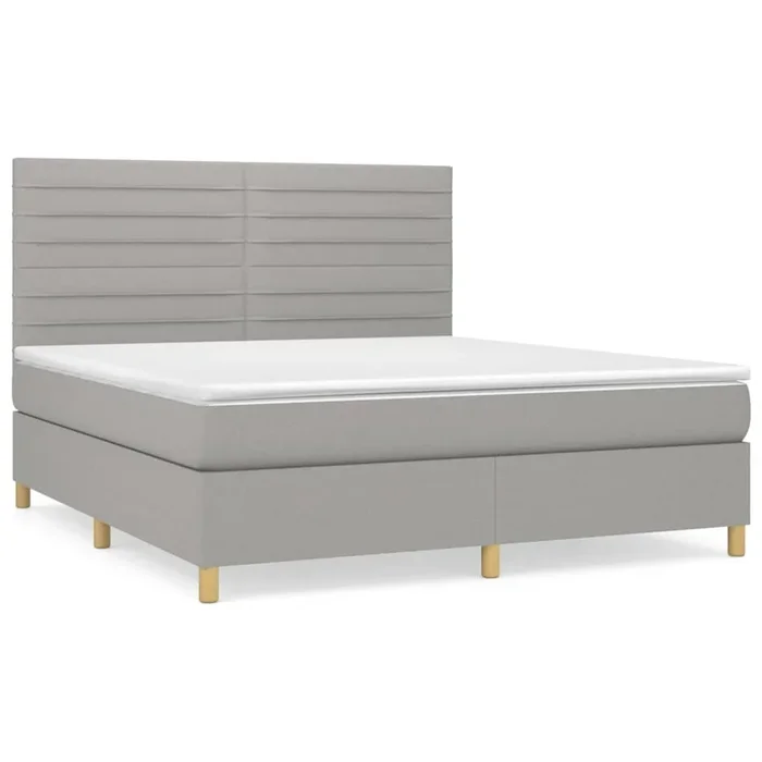 Cama box spring con colchón tela gris claro 160×200 cm Rayas horizontales