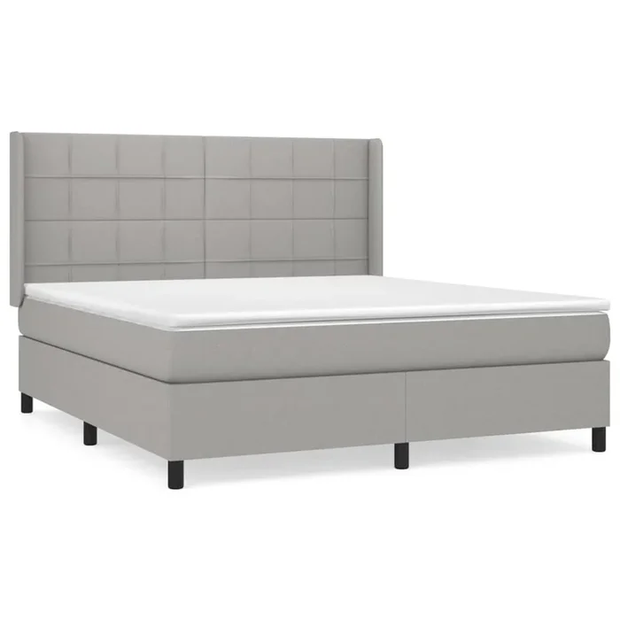 Cama box spring con colchón tela gris claro 180×200 cm Bloques con cuadros