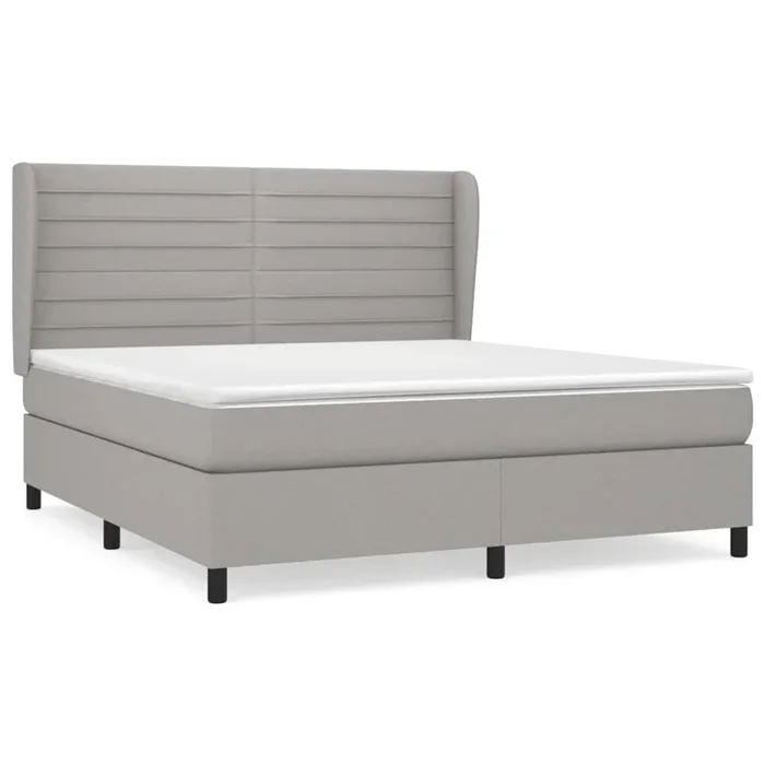 Cama box spring con colchón tela gris claro 180×200 cm Rayas horizontales