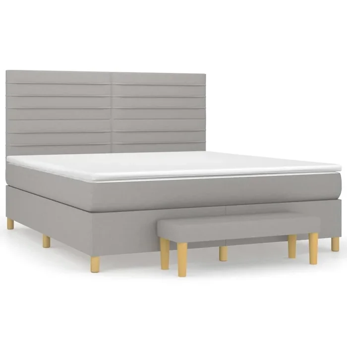 Cama box spring con colchón tela gris claro 180×200 cm Rayas horizontales
