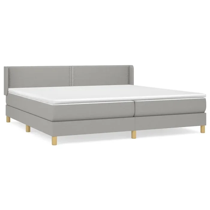 Cama box spring con colchón tela gris claro 200×200 cm Liso con clavos