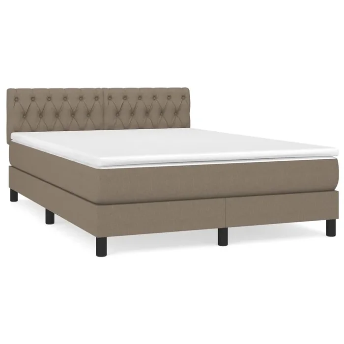 Cama box spring con colchón tela gris taupe 140×190 cm Diseño de botones
