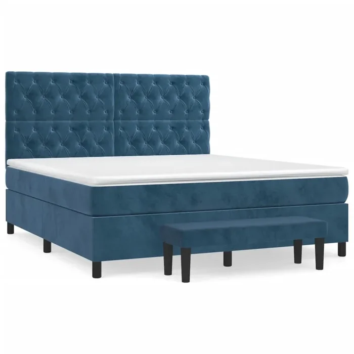 Cama box spring con colchón terciopelo azul oscuro 160×200 cm Diseño de botones