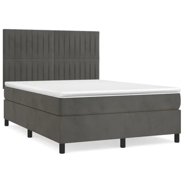 Cama box spring con colchón terciopelo gris oscuro 140×190 cm Rayas verticales