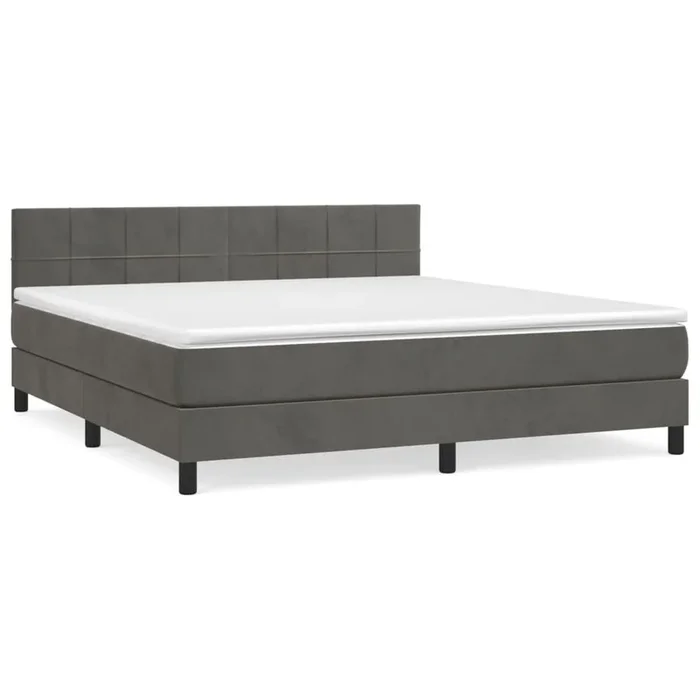 Cama box spring con colchón terciopelo gris oscuro 180×200 cm Bloques con cuadros
