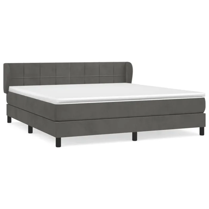 Cama box spring con colchón terciopelo gris oscuro 180×200 cm Bloques con cuadros