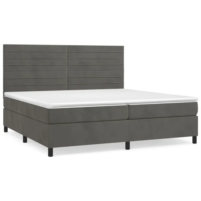 Cama box spring con colchón terciopelo gris oscuro 200×200 cm Rayas horizontales