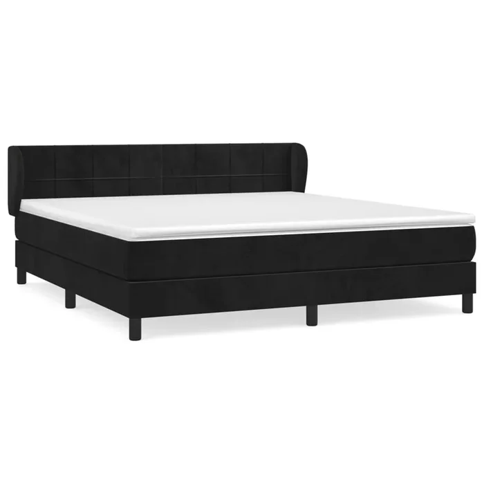 Cama box spring con colchón terciopelo negro 160×200 cm Bloques con cuadros