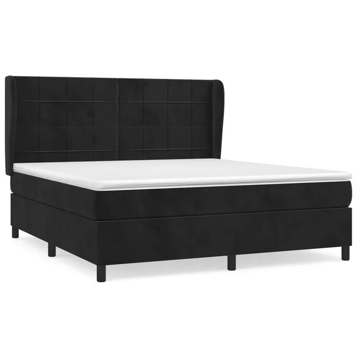 Cama box spring con colchón terciopelo negro 180×200 cm Bloques con cuadros