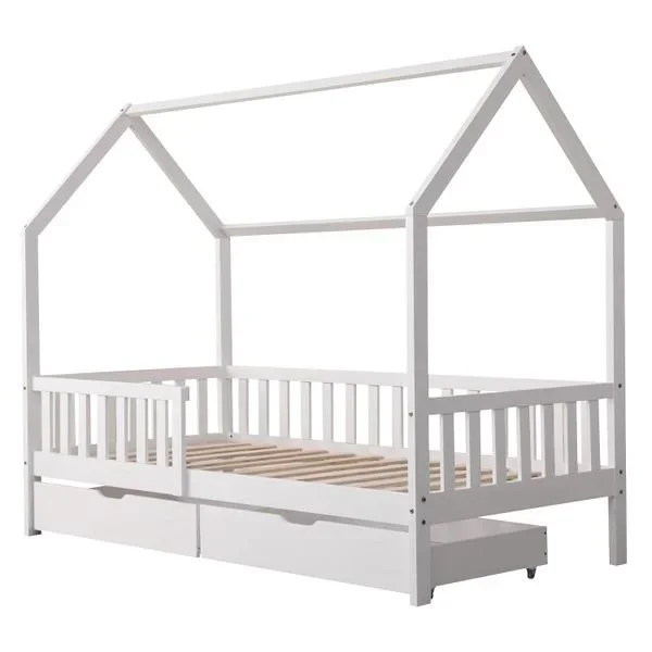 Cama cabaña blanca con cajones para niños MARCEAU 190x90cm