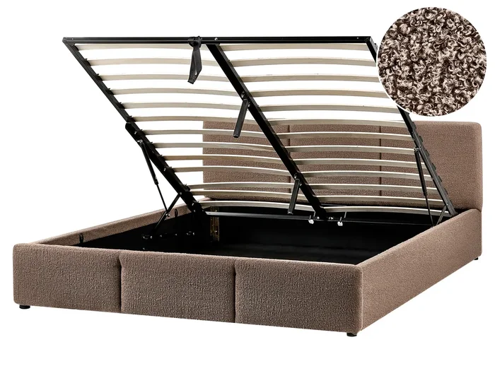 Cama con almacenaje Bouclé BOUSSE 160 x 200 cm Gris pardo