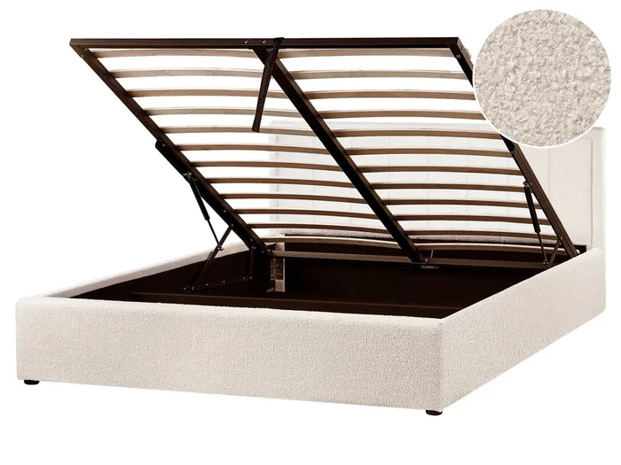 Cama con almacenaje Bouclé MONTLAUR 160 x 200 cm Beige