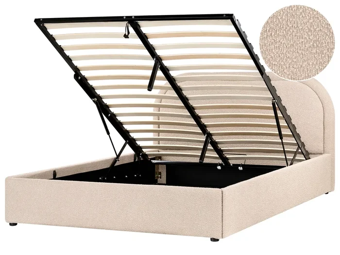 Cama con almacenaje Bouclé QUILLIEN 140 x 200 cm Beige