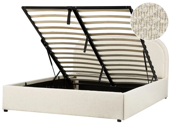 Cama con almacenaje Bouclé QUILLIEN 140 x 200 cm Beige claro