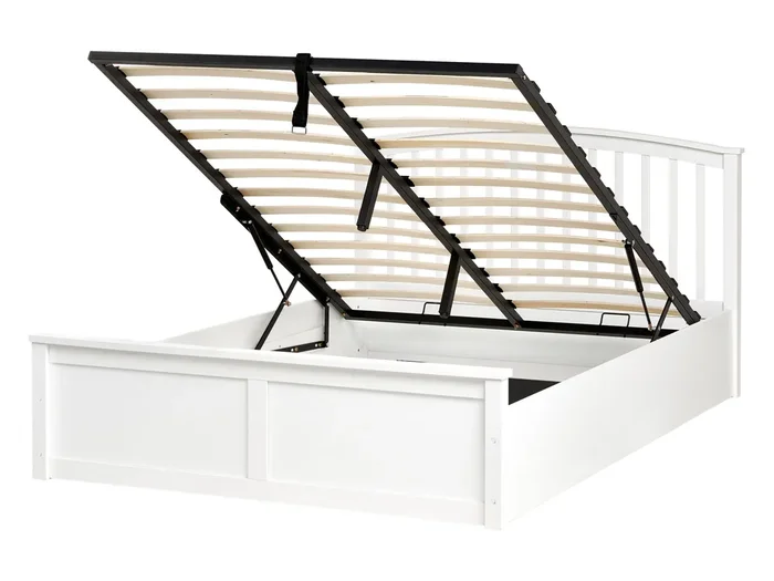 Cama con almacenaje Madera de pino CLARBEC 140 x 200 cm Blanco