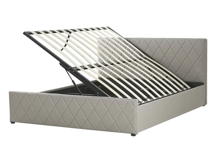 Cama con almacenaje Piel sintética ROCHEFORT 140 x 200 cm Gris pardo