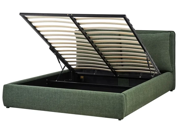 Cama con almacenaje Tela BAJONNA 160 x 200 cm Verde oscuro