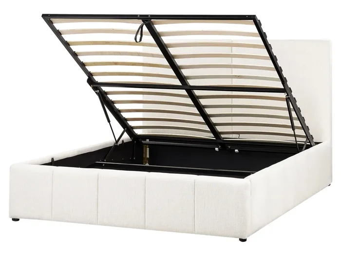 Cama con almacenaje Tela CASTELNAVET 160 x 200 cm Blanco crema