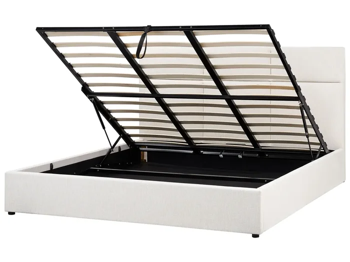 Cama con almacenaje Tela LAGORD 180 x 200 cm Blanco crema